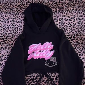 Hello Kitty Rhinestone Black Cropped Hoodie
